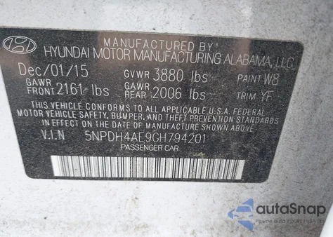 2016 Hyundai Elantra Se/Sport/Limited z USA, uszkodzony, nr VIN 5NPDH4AE9GH794201